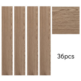 Set of 36 Brown Rustic Style Wood Grain Self Adhesive Plank PVC Laminate Flooring, 5m² Pack