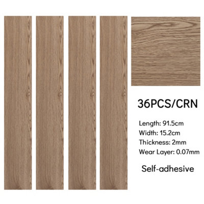 Set of 36 Brown Rustic Style Wood Grain Self Adhesive Plank PVC Laminate Flooring Covering 5m²