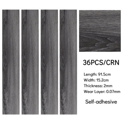 Set of 36 Dark Grey Rustic Lifelike Wood Grain Self Adhesive PVC Laminate Flooring Planks, 5m² Pack