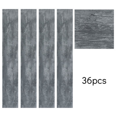 Set of 36 Dark Grey Rustic Style Wood Effect Plank Self Adhesive PVC Flooring Covering 5m²