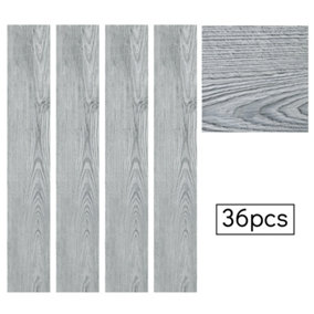 Set of 36 Grey Realistic Waterproof Rustic Wood Grain Self Adhesive PVC Laminate Flooring Planks, 5m² Pack