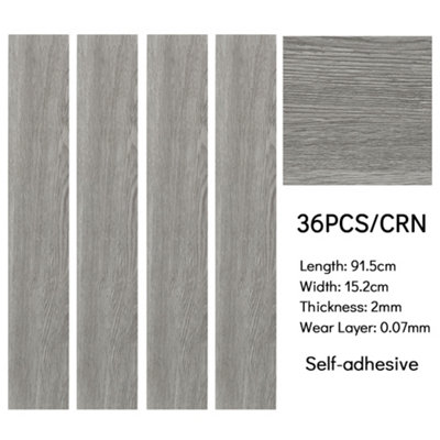 Set of 36 Grey Rustic Style Waterproof Wood Grain Self Adhesive Plank PVC Laminate Flooring, 5m² Pack