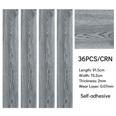 Set of 36 Grey Rustic Wood Effect Woodgrain Self Adhesive Vinyl Plank PVC Flooring Waterproof, 5m² Pack