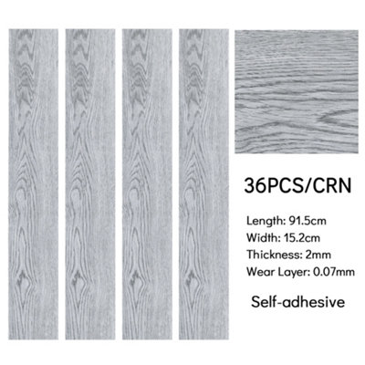 Set of 36 Grey Rustic Woodgrain Effect Self Adhesive Waterproof PVC Flooring Tile Covering 5m²