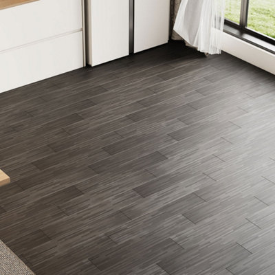 Set of 36 Grey Wood Grain Effect Self Adhesive Plank PVC Flooring Waterproof Covering 5m²