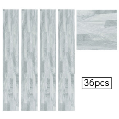 Set of 36 Light Grey Realistic Wood Effect Self Adhesive Laminate Flooring, 5m² Pack