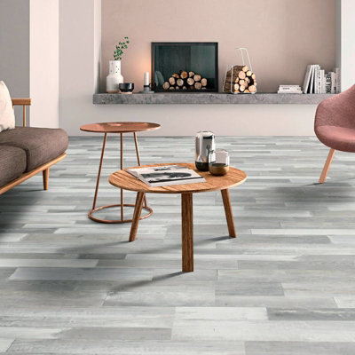 Set of 36 Light Grey Realistic Wood Effect Self Adhesive Vinyl Tiles Flooring Covering 5m²
