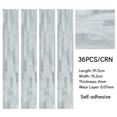 Set of 36 Light Grey Realistic Wood Effect Self Adhesive Vinyl Tiles Flooring Covering 5m²