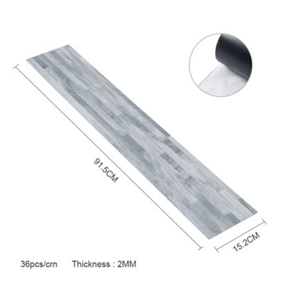 Set of 36 Light Grey Realistic Wood Effect Self Adhesive Vinyl Tiles Flooring Covering 5m²