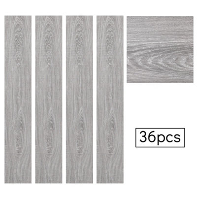 Set of 36 Realistic Wood Grain Effect PVC Self Adhesive Laminate Vinyl Flooring Tile, 5m² Pack