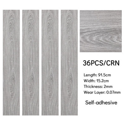 Set of 36 Realistic Wood Grain Effect PVC Self Adhesive Laminate Vinyl Flooring Tile, 5m² Pack
