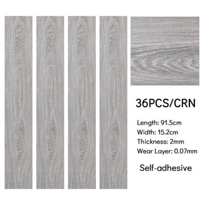 Set of 36 Realistic Wood Grain Effect PVC Self Adhesive Laminate Vinyl Flooring Tile Covering 5m²