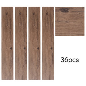 Set of 36 Rustic Lifelike Walnut Effect Wood Grain Self Adhesive PVC Flooring Planks Waterproof, 5m² Pack