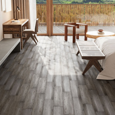Set of 36 Wood Grain Effect Self Adhesive Plank PVC Flooring Waterproof Covering 5m²