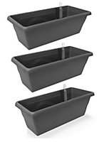 Set of 3x 400mm - Self-watering  planters, troughs, Flowerpots for balconies - W39 D21 H17cm, 7.8L - Self-watering - Anthracite