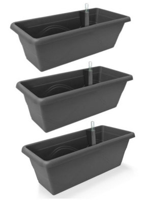 Set of 3x 400mm - Self-watering  planters, troughs, Flowerpots for balconies - with Vermiculite - W39 D21 H17cm, 7.8L - Anthracite