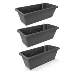 Set of 3x 400mm - Self-watering  planters, troughs, Flowerpots for balconies - with Vermiculite - W39 D21 H17cm, 7.8L - Anthracite