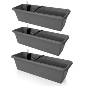 Set of 3x 600mm - Self-watering  planters, troughs, Flowerpots for balconies - with Vermiculite - W60 D21 H17cm,12.4L - Anthracite