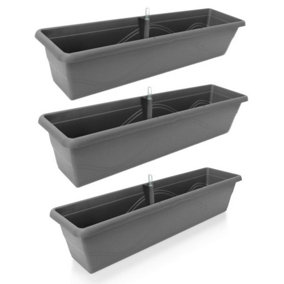 Set of 3x 800mm - Self-watering  planters, troughs, Flowerpots for balconies - W78 D21 H17cm, 16.8L - Self-watering - Anthracite