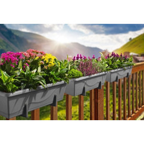 Set of 3x 800mm - Self-watering  planters, troughs, Flowerpots for balconies - W78 D21 H17cm, 16.8L - Self-watering - Stone Grey