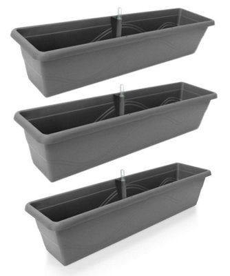 Set of 3x 800mm - Self-watering  planters, troughs, Flowerpots for balconies - with Vermiculite - W78 D21 H17cm,16.8L - Anthracite