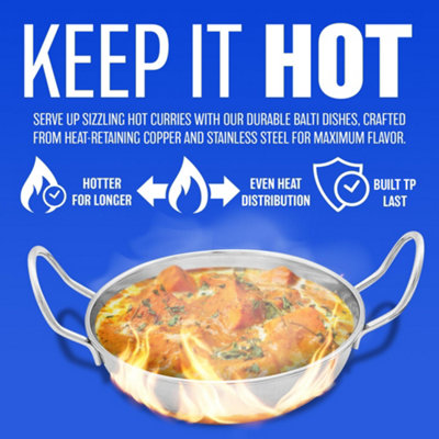 Set Of 17cm Balti Dish Karahi Metal Curry Serving Stainless