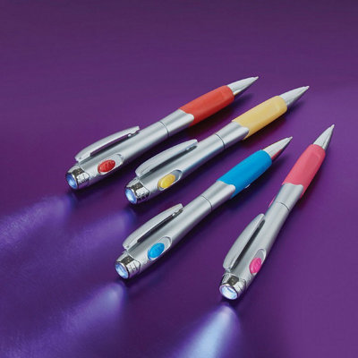 Set of 4 2 in 1 Torch Pens Black Ink Ballpoint, Built-In LED Light ...