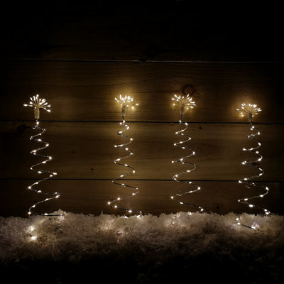 Set of 4 30cm Silver Spiral Tree LED Lit Outdoor Path Finder Lights in