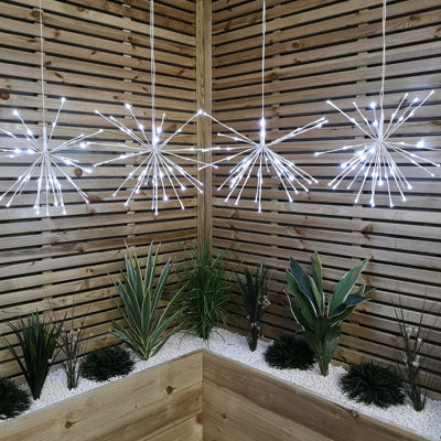 Set Of 4 45cm Premier Christmas Sparkle Ball Twinkling LED Lights in Cool White