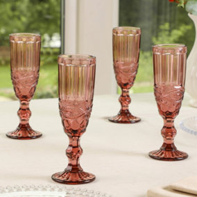 Set of 4 Amethyst Pink Champagne Flutes