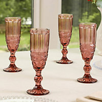 Set of 4 Amethyst Pink Flute Champagne Glasses