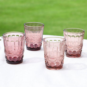 Set of 4 Amethyst Pink Glass Tumblers