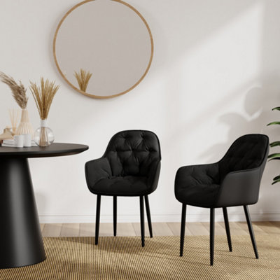 Set Of 4 Anika Modern Velvet Dining Chair Padded Seat Metal Legs Kitchen (Black)