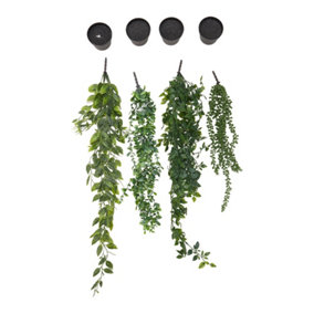 Set of 4 Artificial Hanging Plants with Pots