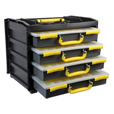 Set of 4 Assortment Storage Organiser Case Stackable Small Parts Box ...