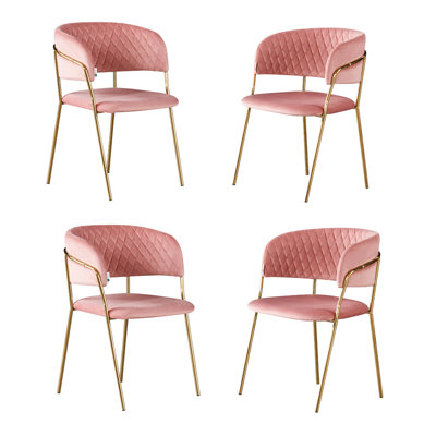Set of 4 Atarah Velvet Dining Chairs Upholstered Dining Room Chairs Pink