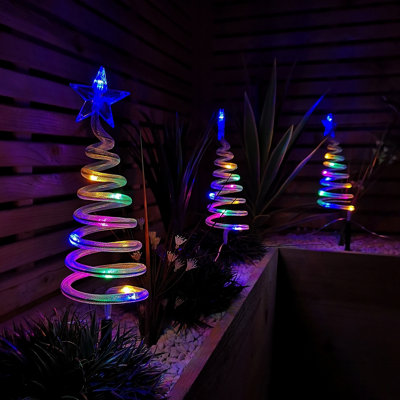 Set of 4 Battery Operated LED Multi Coloured Spiral Tree Path Lights ...