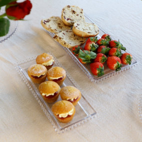 Set of 4 Bella Perle Beaded Medium & Large Glass Tableware Serving Platter Gift Idea