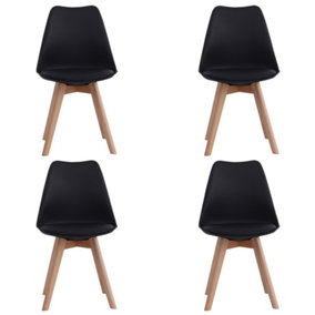 Set of 4 Black Dining Chairs with Wooden Legs