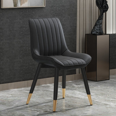 Set of 4 Black LEON Luxury Dining Chair Soft Padded Seat with Black Golden Metal Legs