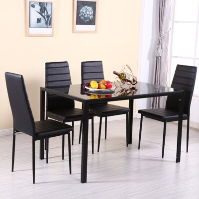 Set of 4 Black PU Leather Dining Chair Set Accent Chair with Metal Legs