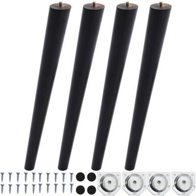 Set of 4 Black Round Sloping Wooden Furniture Legs H 45cm