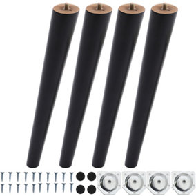 Set of 4 Black Round Sloping Wooden Furniture Legs Table Legs H 35cm