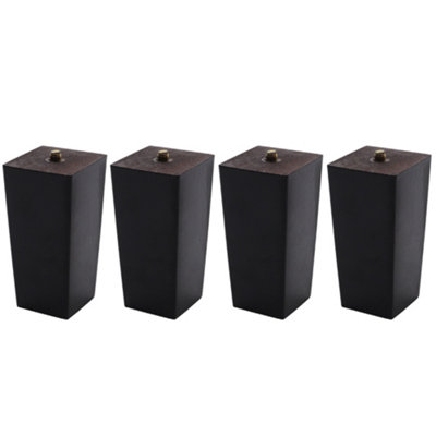 Set of 4 Black Square Wooden Furniture Legs Table Legs for DIY Cabinet Footstool Chair H 10cm