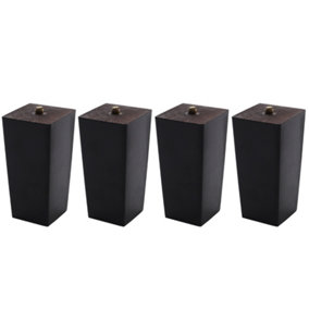 Set of 4 Black Square Wooden Furniture Legs Table Legs for DIY Cabinet Footstool Chair H 10cm