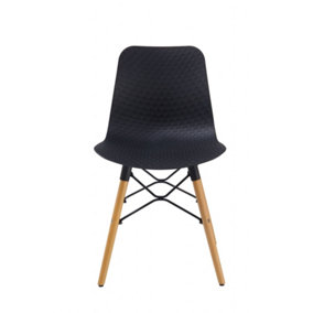 Set of 4 Black Textured Plastic Chairs with Wooden Metal Frame Legs