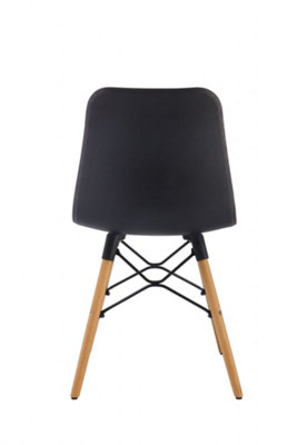 Set of 4 Black Textured Plastic Chairs with Wooden Metal Frame Legs