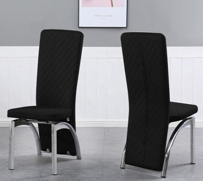Set of 4 Black Velvet Gavino Dining Chairs with Solid Chrome Frame