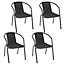 Set of 4 Black Vintage Style Stacking Rattan Patio Garden Chairs Outdoor Armchairs with Metal Frame