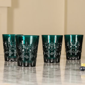 Set of 4 Blue Art Deco Drinking Tumbler Glass